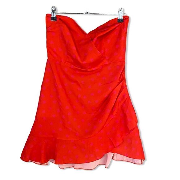 NWT More To Come Marcine Strapless Dress Red mini ruffle heart print Revolve S - Picture 6 of 10